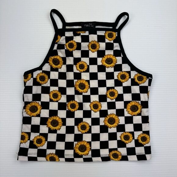 Black White Checkered Crop Tank Tops Set Size Small Y2K Rock Boho - Picture 8 of 15